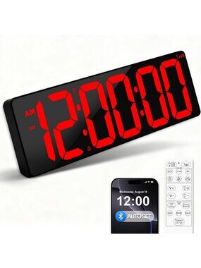 Large 17.2" Bluetooth Wall Clock with Countdown Timer, Remote Control & Alarm